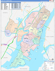 Jersey City Metro Area Wall Map Color Cast Style 2026
